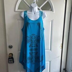 Aqua Blue Printed Sleeveless Scarf Style Sundress  S1